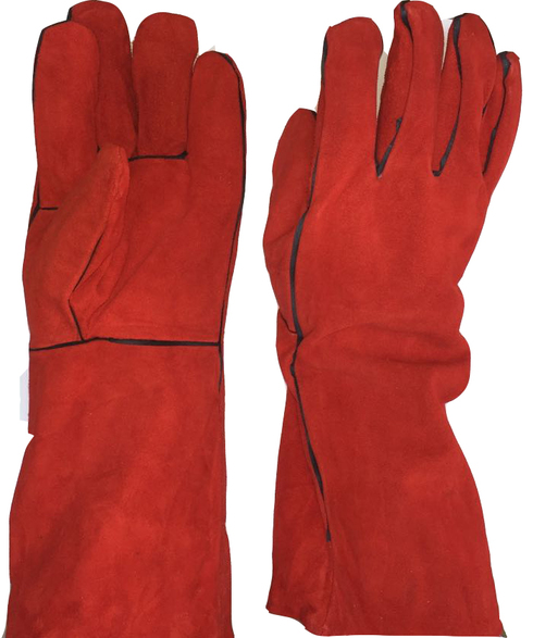 Red Welding Gloves long with piping (Heavy Duty)